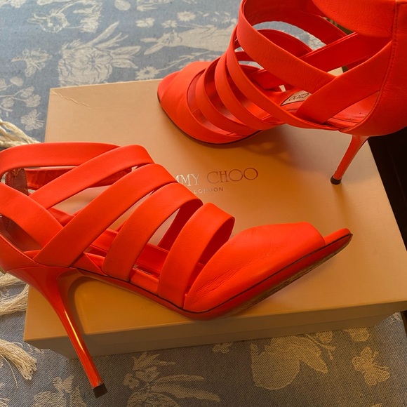 Jimmy Choo Orange Strappy Heels - Picture 2 of 9
